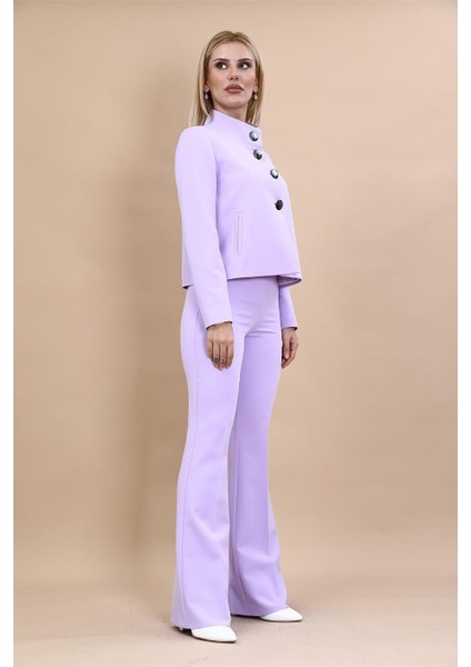 Boydan Düğmeli Mini Ceket & Ispanyol Paça Pantolon Takım-Menekşe fiyatları