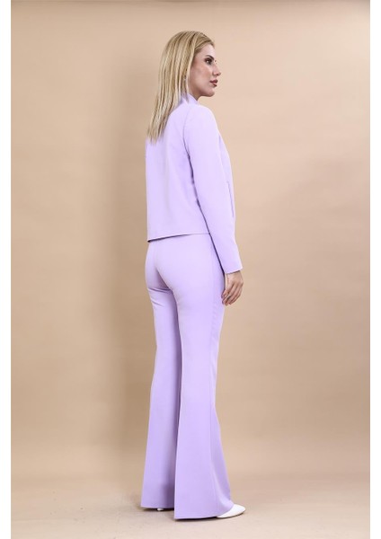 Boydan Düğmeli Mini Ceket & Ispanyol Paça Pantolon Takım-Menekşe modelleri