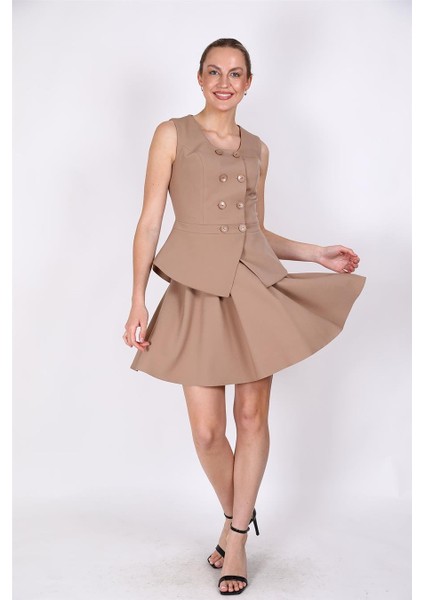 Aller Yelek & Kısa Kloş Etek Takım-Taş