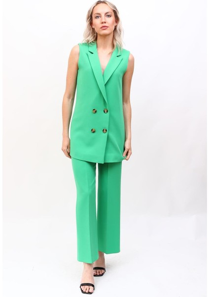 Midi Boy Klasik Yelek & Bol Paça Pantolon-Yeşil fiyatları