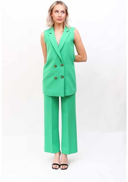 Midi Boy Klasik Yelek & Bol Paça Pantolon-Yeşil fırsatları