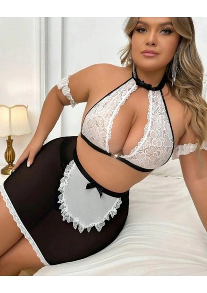Tegan Büyük Beden Fantazi Seksi Halkalı Dantelli Babydol Gecelik TG279235-B