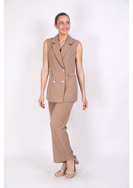 Blazer Yelek & Bol Paça Pantolon-Taş