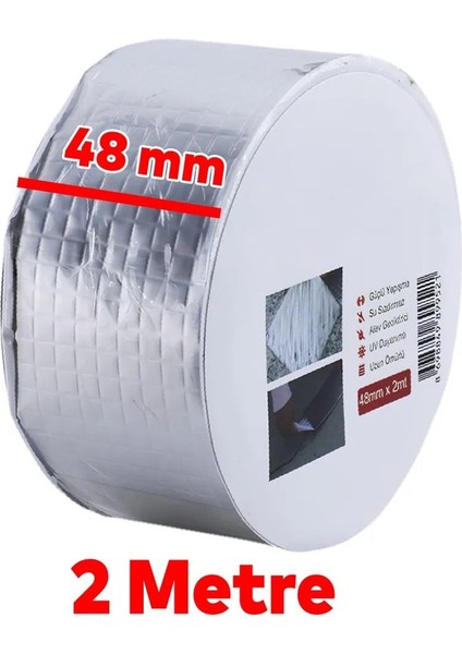 Çatı Izolasyon (48 mm x 2 Mt) Su Sızdırmazlık Geçirmez Yalıtım Çamur Boru Sakız Tamir Bant Bandı.