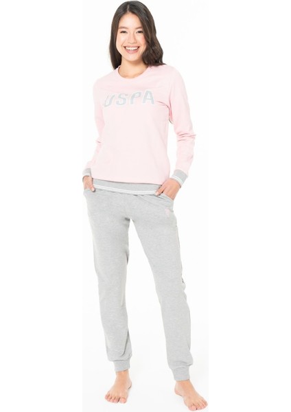 20117 Kadın Pembe Yuvarlak Yaka Uzun Kollu Pijama Takımı