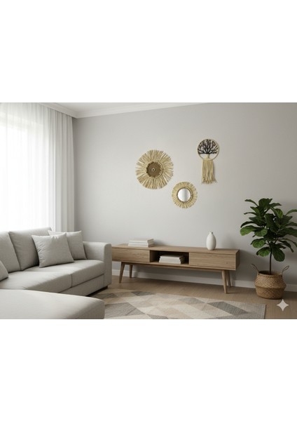 Bohem Tarzı Rafya 3 Lü Duvar Dekoru