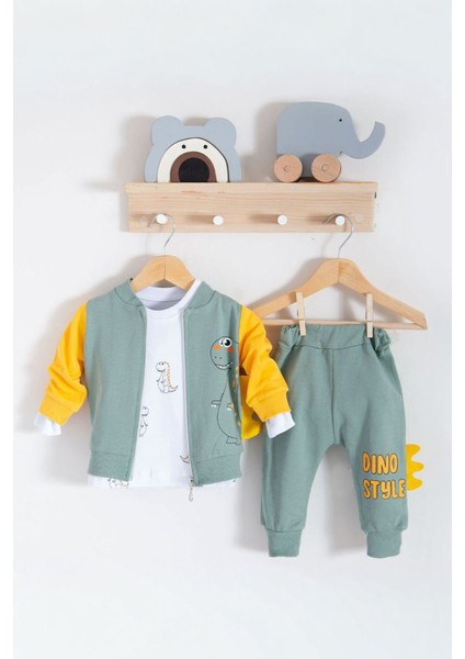 Dino Desenli Erkek Bebek 3 lü takım - Sarı