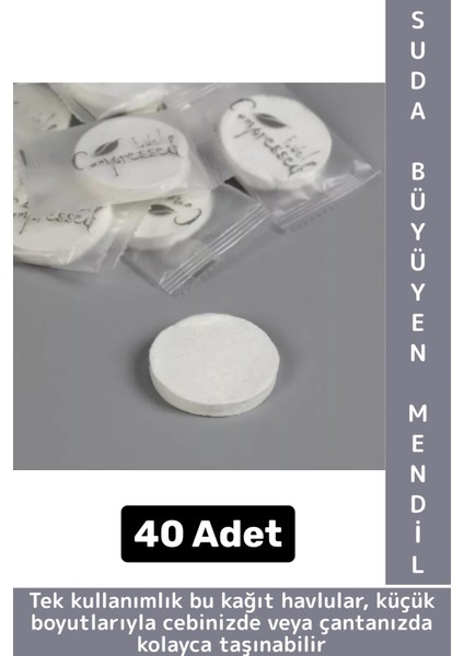 Gündelik Cep Çanta Boy Ofis Seyahat Hijyenik Tek Kullanım Suda Büyüyen Sıkıştırılmış Mendil 40 Adet