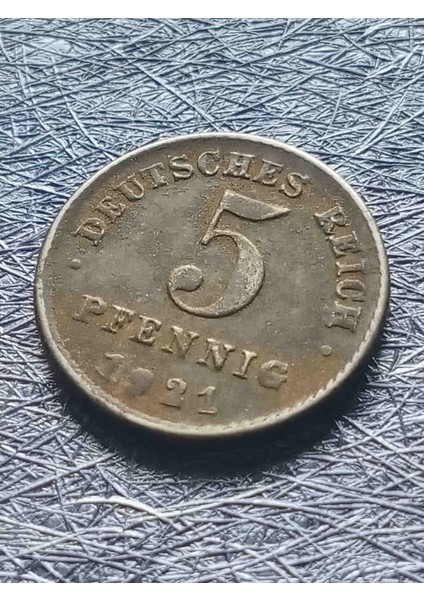 1921 Almanya 5 Pfennıg Yabancı Madeni Koleksiyon Para. Antika Darpane Numismatik