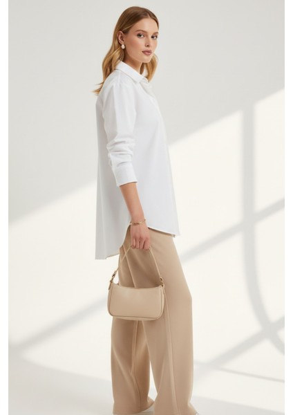 Kadın Beyaz Klasik Regular Fit Gömlek Yaka Düğmeli Uzun Kollu Zarif Gömlek – Kadın Gömlek fiyatları