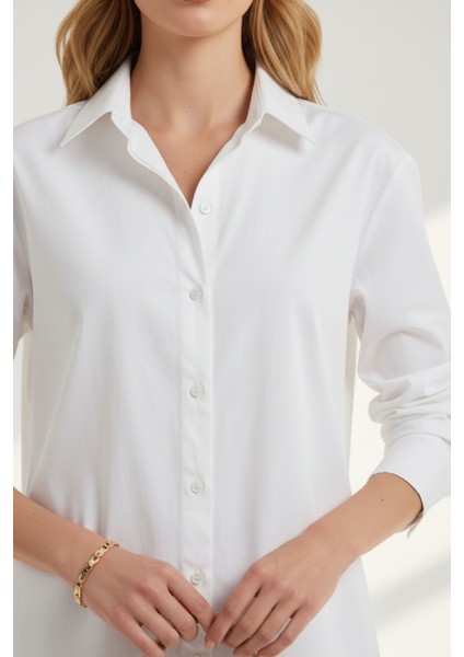 Kadın Beyaz Klasik Regular Fit Gömlek Yaka Düğmeli Uzun Kollu Zarif Gömlek – Kadın Gömlek modelleri