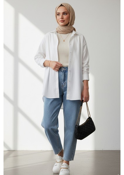 Kadın Beyaz Klasik Regular Fit Gömlek Yaka Düğmeli Uzun Kollu Zarif Gömlek – Kadın Gömlek
