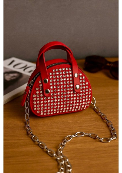 Lüks Mini Elmas Taş Işlemeli El ve Omuz Çantası