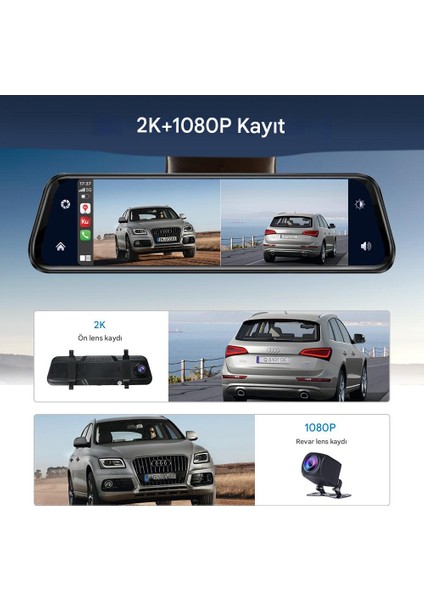 X4 Dikiz Aynalı Carplay Apple Android Uyumlu 9.6 Inç 2k Görüntü Arka/ön Görüş Kameralı Araç Ekranı fırsatları
