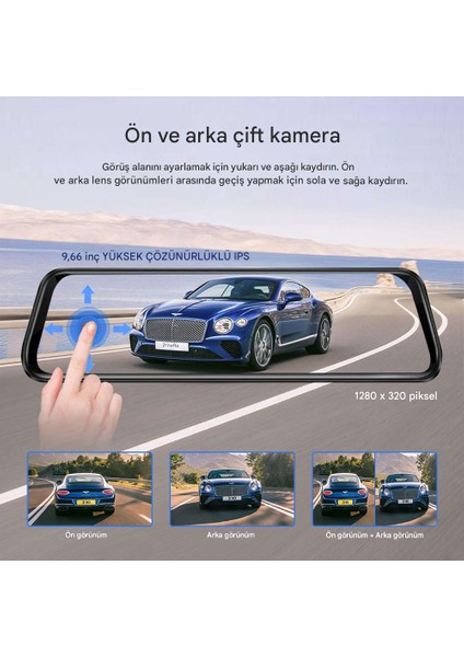 X4 Dikiz Aynalı Carplay Apple Android Uyumlu 9.6 Inç 2k Görüntü Arka/ön Görüş Kameralı Araç Ekranı indirimleri