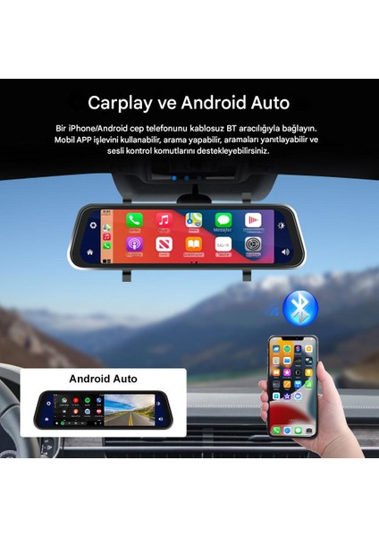 X4 Dikiz Aynalı Carplay Apple Android Uyumlu 9.6 Inç 2k Görüntü Arka/ön Görüş Kameralı Araç Ekranı