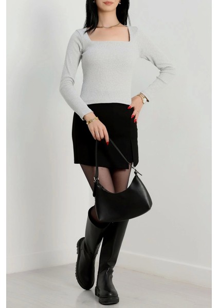 Çerçeve Yaka Kaşkorse Bluz Gri fiyatları