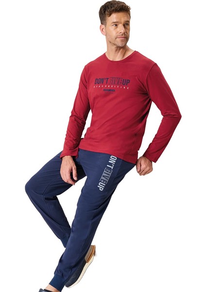 Over Sleep 2198 Erkek Kışlık Eşli Süprem (Pamuk) Yuvarlak Yaka Pijama Takım