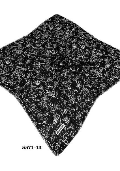 5571 Siyah Beyaz Flamlı Pamuk Eşarp