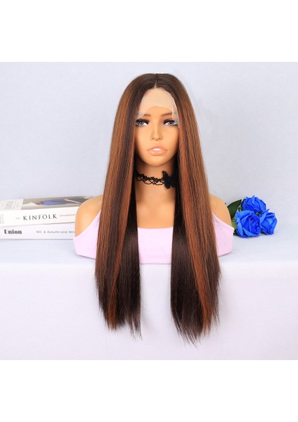 Kahverengi / Bakır Röfleli Tül Peruk