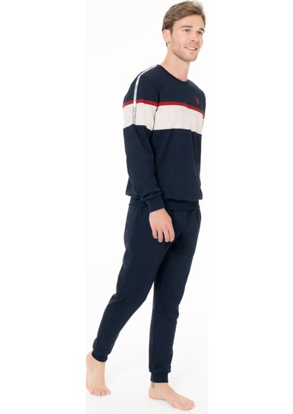 Erkek Bisiklet Yaka Uzun Kollu Pijama Takımı S26936 Bantlı Paça Rahat Kumaş Cepli modelleri
