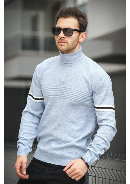 Giul Pamuk Slim Fit Şeritli Erkek Tam Balıkçı Boğazlı Kazak