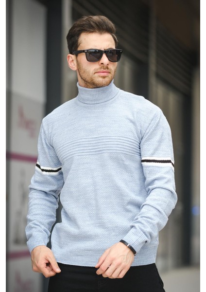 Giul Pamuk Slim Fit Şeritli Erkek Tam Balıkçı Boğazlı Kazak modelleri