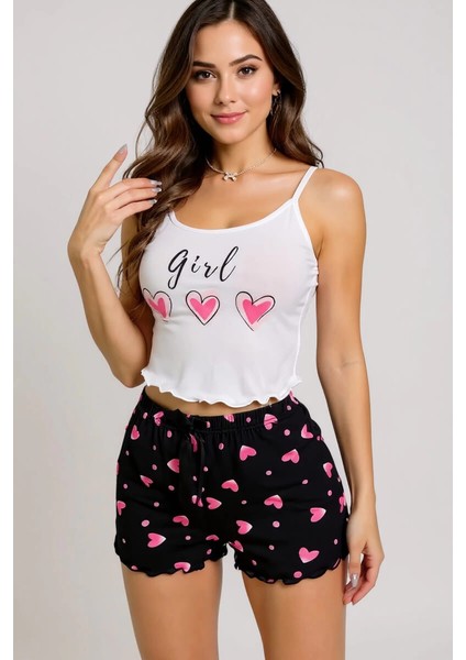 Kalp Desenli Askılı Şortlu Pijama fiyatları