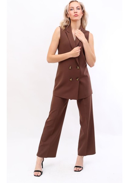 Midi Boy Klasik Yelek & Bol Paça Pantolon-Kestane