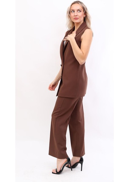 Midi Boy Klasik Yelek & Bol Paça Pantolon-Kestane fiyatları