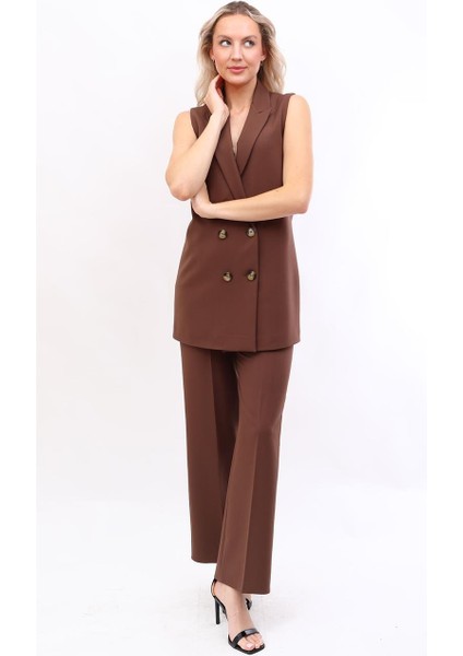 Midi Boy Klasik Yelek & Bol Paça Pantolon-Kestane modelleri