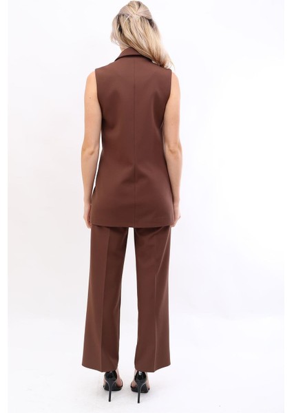 Midi Boy Klasik Yelek & Bol Paça Pantolon-Kestane fırsatları