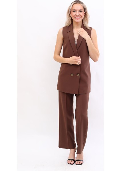 Midi Boy Klasik Yelek & Bol Paça Pantolon-Kestane indirimleri