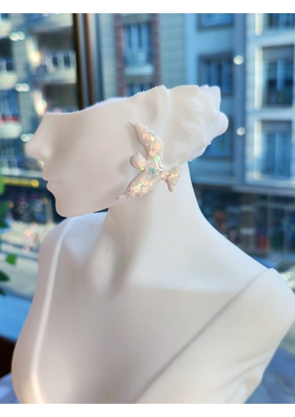 Shimmering Dove El Yapımı Beyaz Işıltılı Güvercin Küpe modelleri