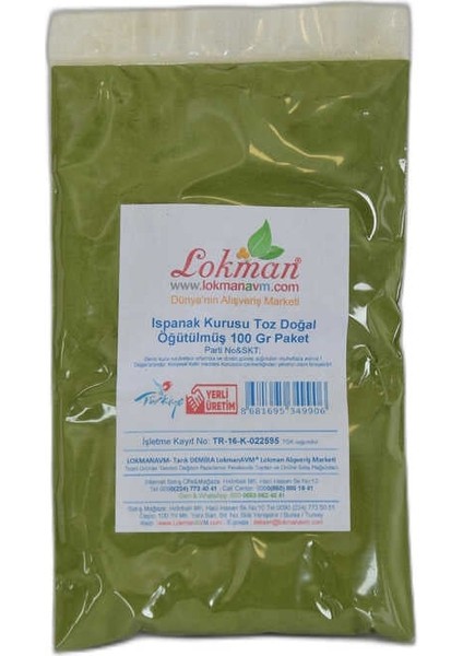 Ispanak Kurusu Toz Doğal Öğütülmüş 100 gr Paket