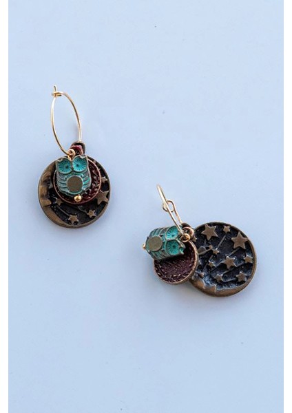 Baykuş Yıldız Figürlü Otantik Küpe