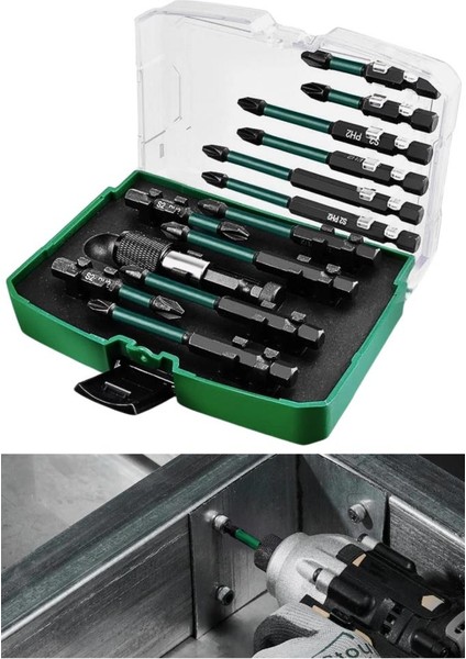 13 Parça Mıknatıslı Bits Uç Seti Özel Kutulu Ph2 90-70-50 mm Bits Uç