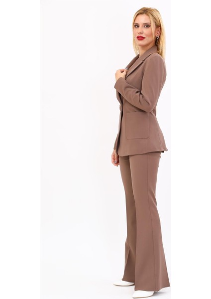 Erkek Yaka Torba Cepli Klasik Ceket & Ispanyol Paça Pantolon-Kahve fiyatları