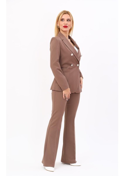 Erkek Yaka Torba Cepli Klasik Ceket & Ispanyol Paça Pantolon-Kahve modelleri