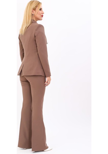 Erkek Yaka Torba Cepli Klasik Ceket & Ispanyol Paça Pantolon-Kahve fırsatları