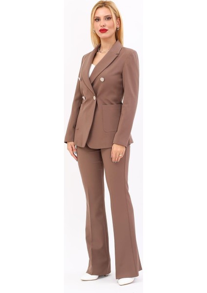 Erkek Yaka Torba Cepli Klasik Ceket & Ispanyol Paça Pantolon-Kahve indirimleri