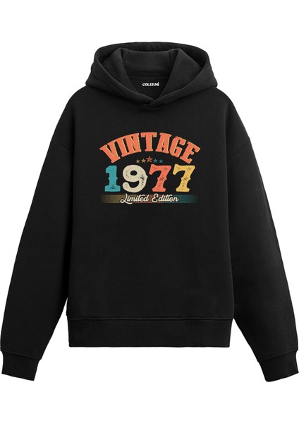 Vintage Hoodie 1977 Doğum Tarihi Baskılı Kapşonlu Unisex Hoodie