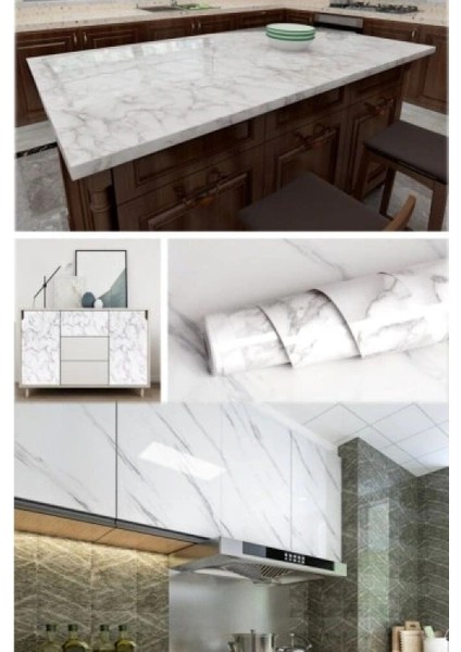 Beyaz Mermer Desenli Yapışkanlı Tezgah Folyosu (3 Mt.x 60 Cm) modelleri