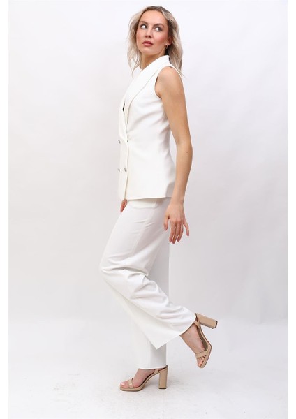Abiye Yelek & Yüksek Bel Bol Paça Pantolon Takım-Beyaz modelleri