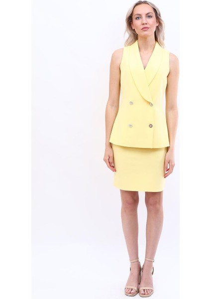 Abiye Yelek & Kısa Klem Etek Takım-Sarı modelleri