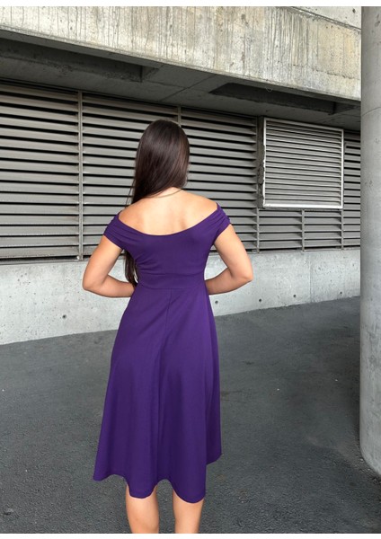 Kayık Yaka Midi Boy Mor Elbise 583259 modelleri