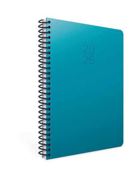 2026 407-SEK Plastik Spiralli - Sert Kapak 17X24 Günlük Beyaz Ajanda Turkuaz