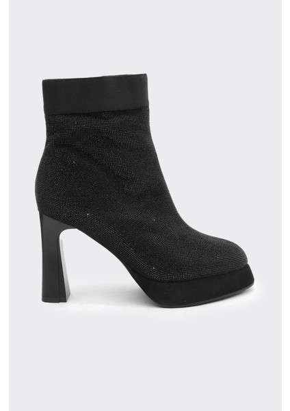 Topuklu Fermuarlı Taş Aksesuarlı Kadın Bot