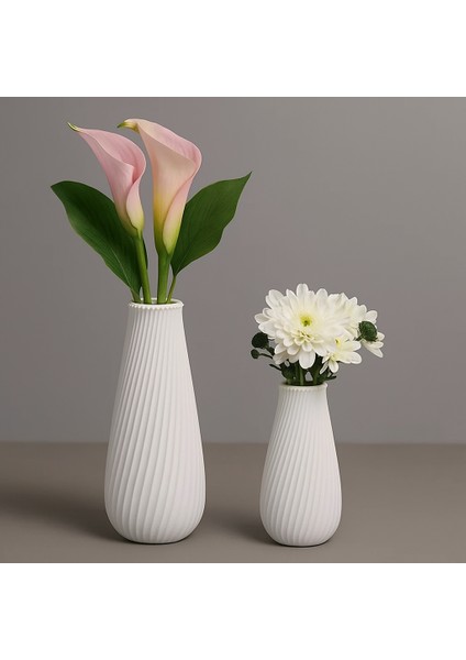 3D Baskı Dekoratif Seramik Vazo – Beyaz – 18/14CM