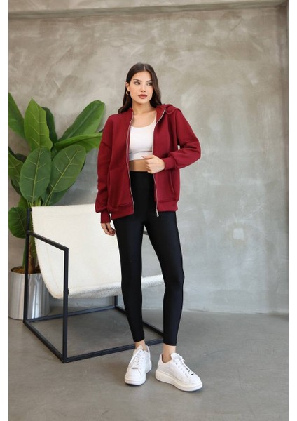 Kadın Genç Unisex Cepli Kapüşonlu Fermuarlı Sweatshirt Hırka